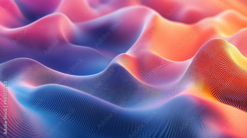 Fototapete 3d abstract background with fluid, wave-like patterns in gradient colors, creating a sense of depth 