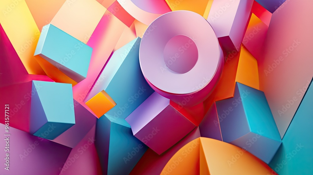 Poster 3d abstract background with layered geometric shapes in vibrant colors, creating a sense of depth an