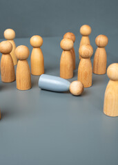 The crowd of people parted around the fainted gray man, the figurine. The concept of depression,...