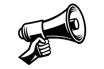 Hand-holding megaphone bullhorn silhouette isolated on a white background 
