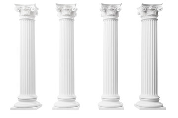 Obraz premium PNG cutout of set of white classic greek columns side angle frontal view isolated on transparent background