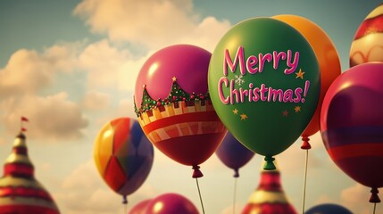 Obraz premium Festive Christmas Balloons and Hot Air Balloons Sky Celebration