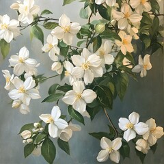 Obraz premium Realistic high-definition photograph of crape jasmine flowers, showcasing natural details in vivid colors