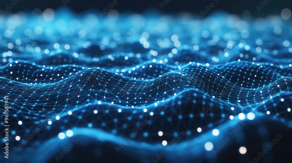 Poster abstract 3d background with a mesh of interconnected nodes and lines, representing data and technolo