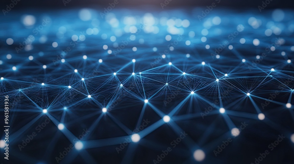 Poster abstract 3d background with a mesh of interconnected nodes and lines, representing data and technolo
