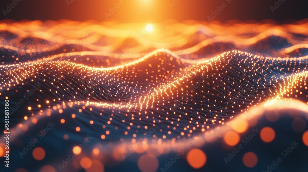 Poster abstract 3d background with a mesh of interconnected nodes and lines, representing data and technolo