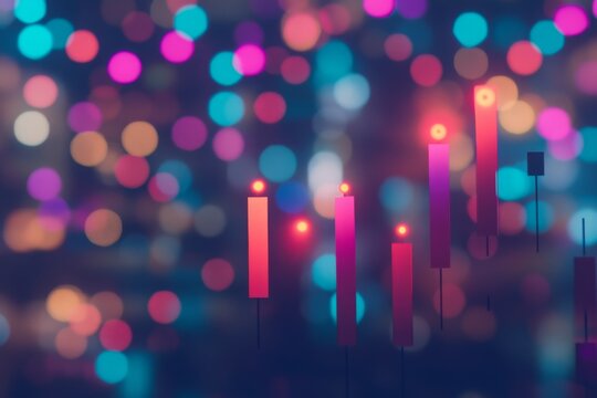Abstract 3D Candlestick Chart with Blurred Bokeh Background
