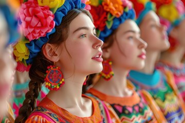 Vibrant choir celebrates folk traditions in colorful attire and a lively setting
