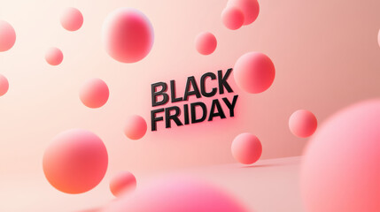 Black Friday Sale Concept with Pink 3D Spheres on Pastel Background