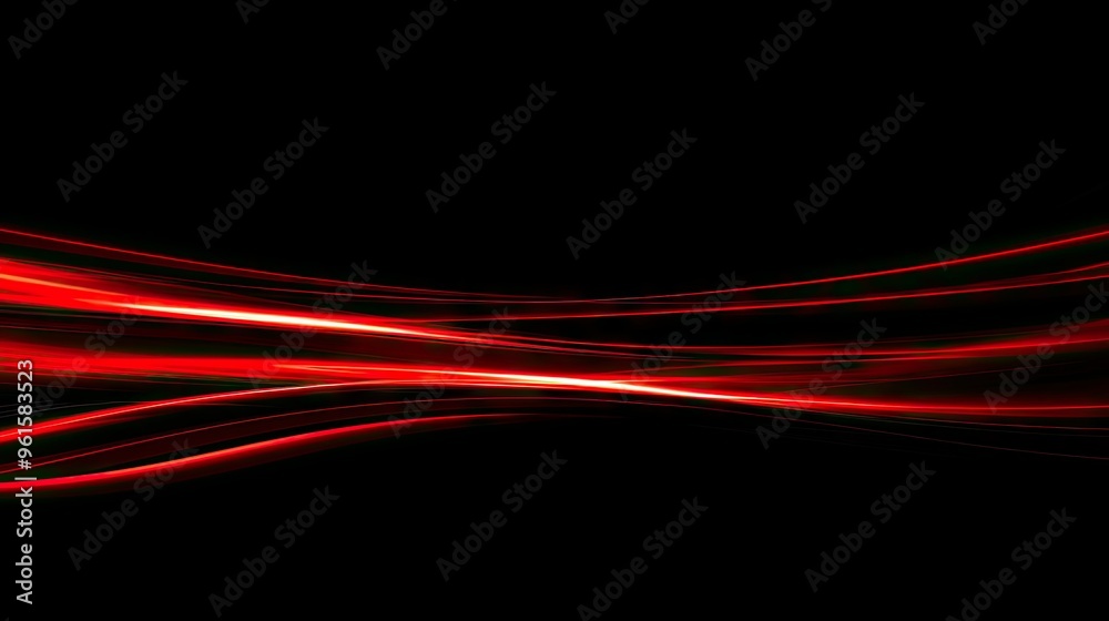 Poster abstract red light streaks forming swift curves on a black background, capturing dynamic motion and 