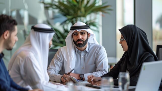 Bahraini businessman in working meeting in a modern office