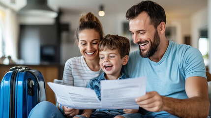 Happy Family Preparing for Vacation Plans