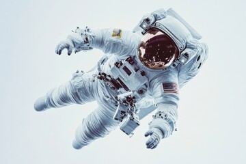 A realistic depiction of an astronaut in a full spacesuit, floating in space.