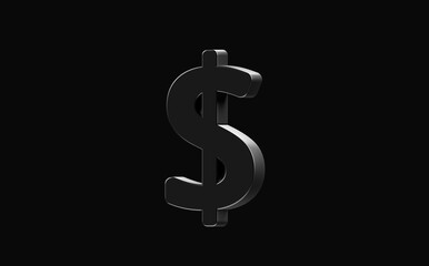 Money cash dollar sign finance currency usd symbol 3d black illustration isolated background business bank investment concept. Economy financial rich design wealth exchange metal icon shiny object.