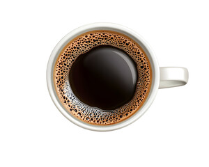 Coffee Cup or Mug with Hot Black Coffee, Top View Design Element, Isolated on a Transparent PNG Background   