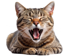 A sleepy cat is yawning with a transparent background PNG.