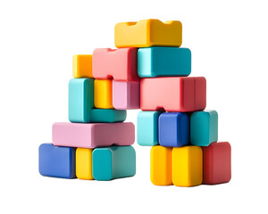 Obraz premium Colorful Building Blocks Stacked in a Creative Structure, Isolated on a Transparent PNG Background 