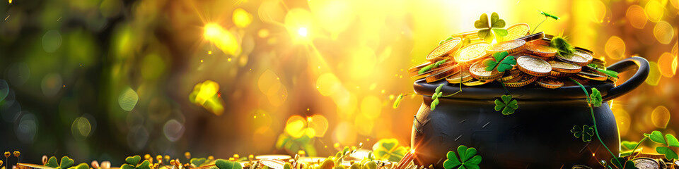 Pot of Gold at the End of the Rainbow with bokeh in the background