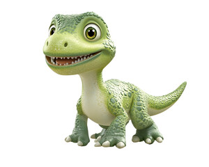 Obraz premium Cute Green Dinosaur Cartoon with a Playful Expression, Isolated on a Transparent PNG Background 