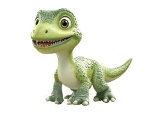 Cute Green Dinosaur Cartoon with a Playful Expression, Isolated on a Transparent PNG Background   