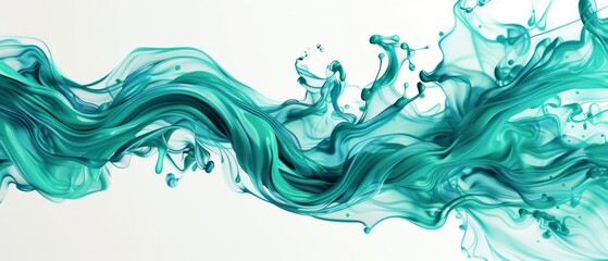 Fototapeta premium An abstract painting of blue and green liquid on a white background