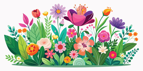 Spring garden flowers banner, botanical flat vector illustration 