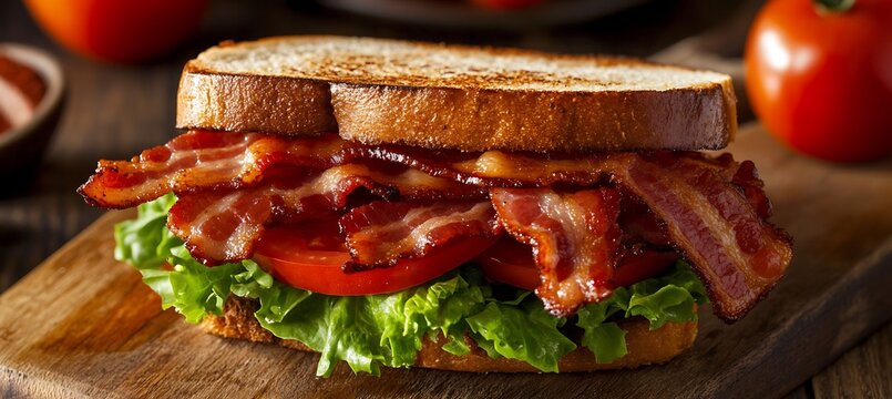A classic BLT sandwich with crispy bacon, fresh lettuce, and ripe tomato