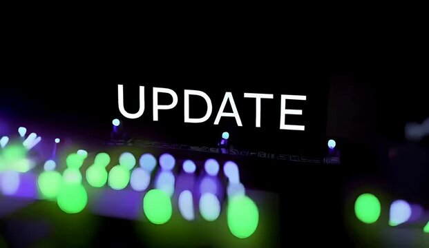 Digital Update glowing on black background, illustrating software upgrade concept, digital innovation