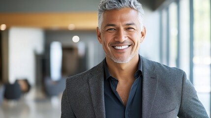Fototapeta premium Confident Mature Businessman with Charming Smile in Modern Office