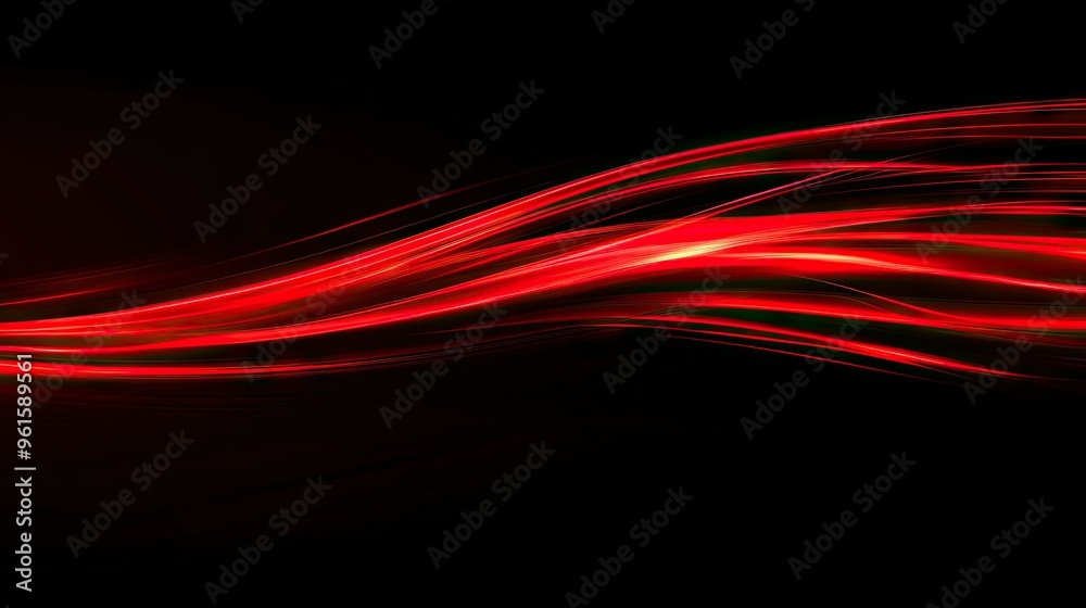 Poster dynamic red light curves illustrating fast movement and energy against a deep black backdrop. vector