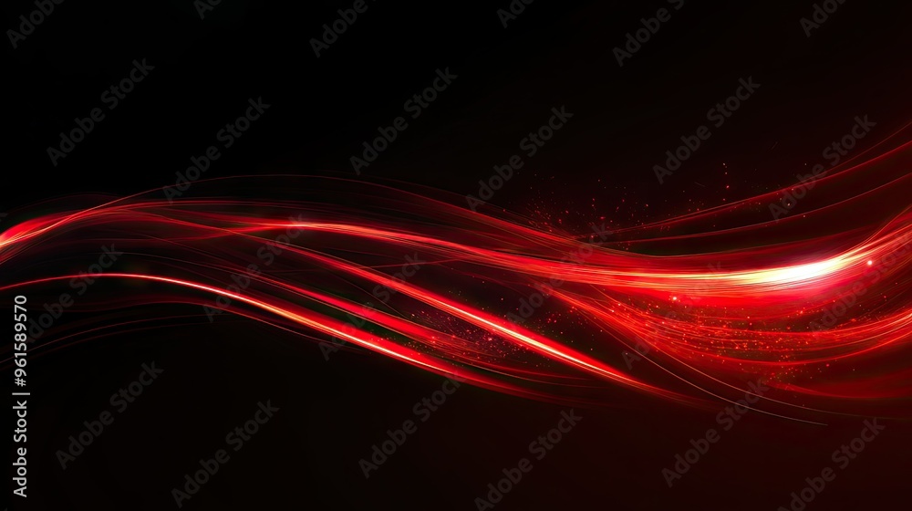 Poster dynamic red light curves illustrating fast movement and energy against a deep black backdrop. vector