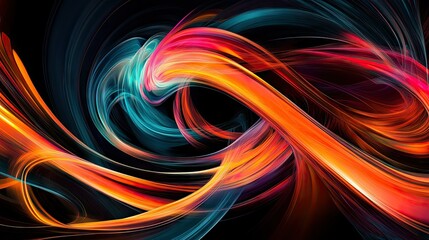 Dynamic swirling lines in vibrant colors, creating a sense of movement and energy, dark background