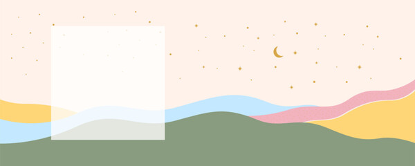 Modern horizontal background with colorful dunes and starry sky