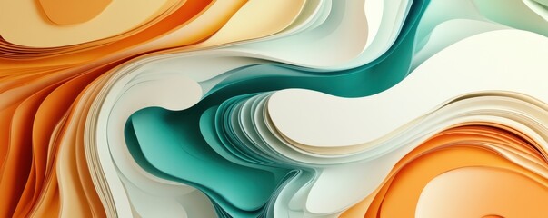 Beautiful abstract background with vibrant swirls and layers in soothing earth tones creating a sense of movement and depth in digital art illustration