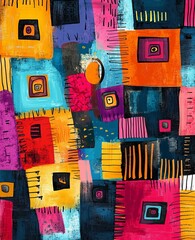 Colorful abstract geometric art with vibrant squares and bold patterns