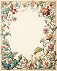 Medieval floral style page border around negative space.