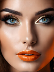 Naklejka premium Close-up portrait of beautiful young woman with bright make-up. Beauty, fashion.