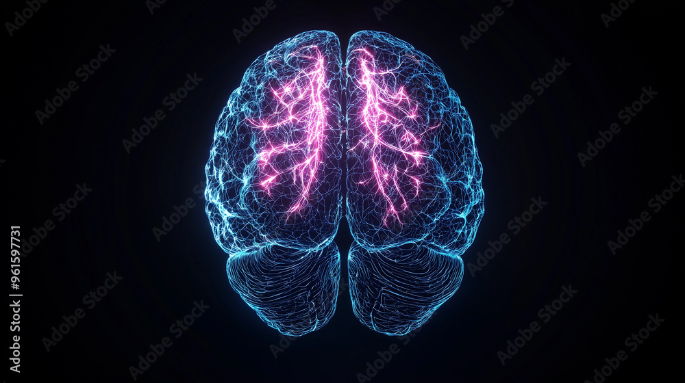 Aufkleber A glowing brain illuminated with vibrant neural energy, blending futuristic technology and abstraction.