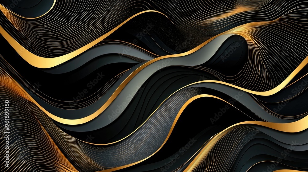 Poster sophisticated vector design with dynamic, wavy lines in rich, luxurious colors, adding a high-end to