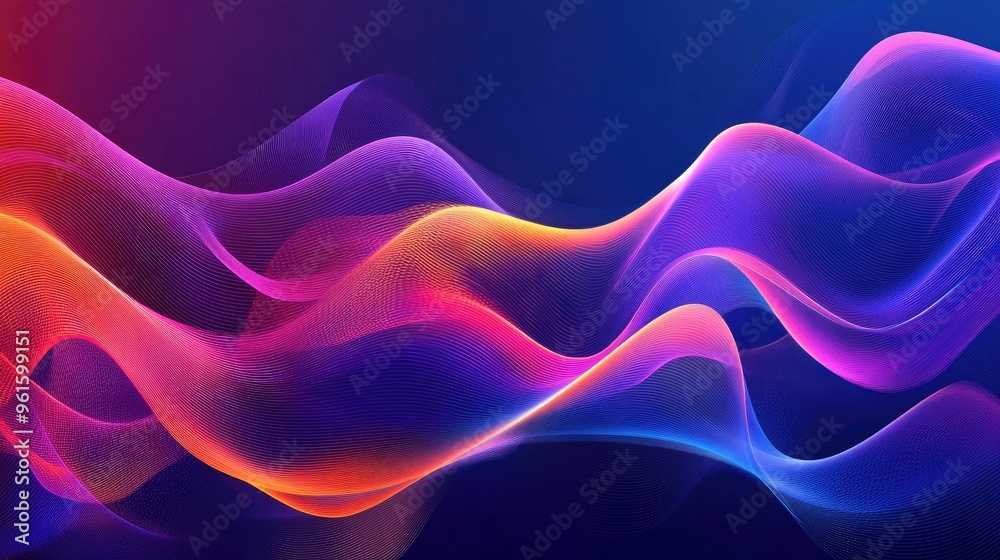 Poster sophisticated vector design with dynamic, wavy lines in rich, luxurious colors, adding a high-end to