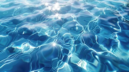Abstract blue water surface with sunlight reflections for graphic design.