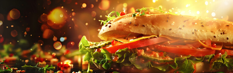 Close-up of a delicious hamburger with a beef patty melted cheese with bokeh in the background