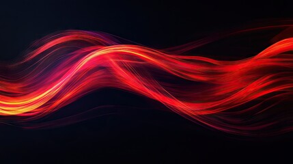 Vector abstract design featuring vibrant red light curves in swift motion against a black backdrop. Emphasizes speed and dynamism.