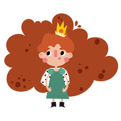 Cute princess viking  girl queen in playful cuddle style for education worksheet activity game puzzle quiz.