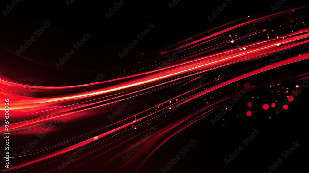 Poster vector design featuring abstract red light curves and fast speed effects on a black background, crea