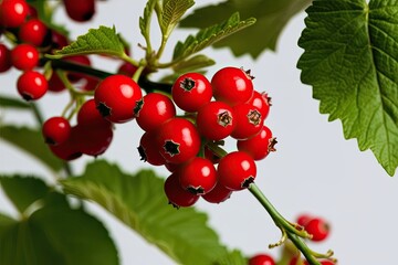 Obraz premium Vibrant Red Berries on Vine with White Background