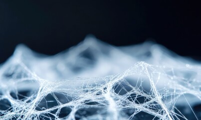 Close-up of delicate transparent crystal fibers resembling spider webs