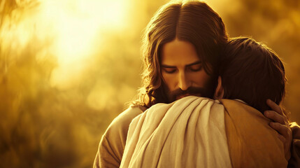 Jesus embracing a person in need 