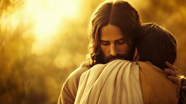 Jesus embracing a person in need 