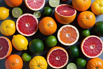 Seasonal Citrus Fruit Medley Featuring Grapefruits Lemons Limes and Tangerines